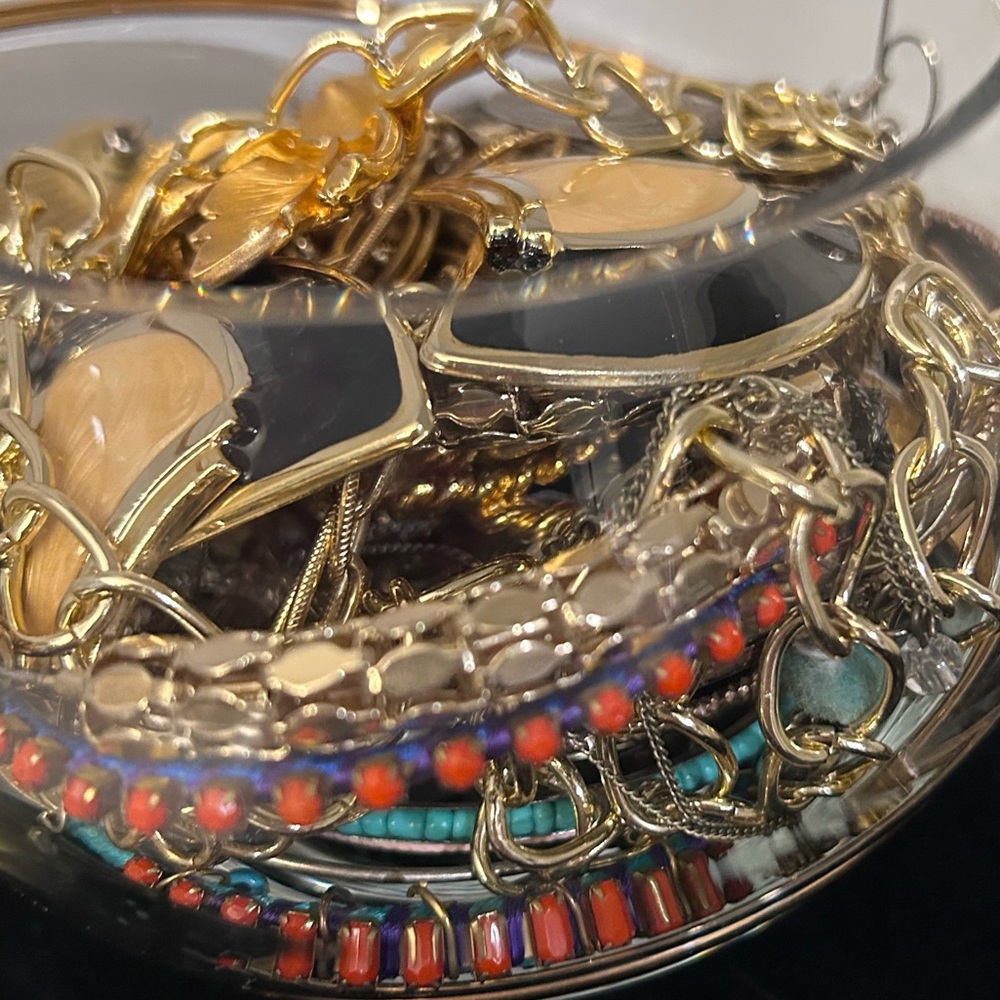 Gold Tone "Mystery" Jewelry Jar all in a gold tone accented serving bowl